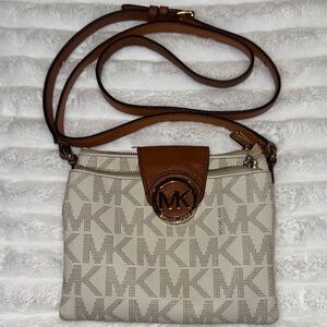 Michael Kors Cream and Brown Logo Crossbody Bag